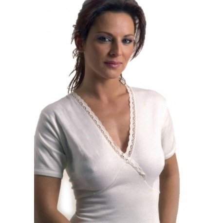 Maglia mezza manica macramé lana cotone forma seno Leable 120