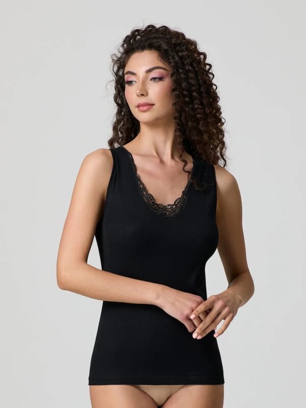 Canotta spalla larga pizzo macramè cotone Jadea 9001